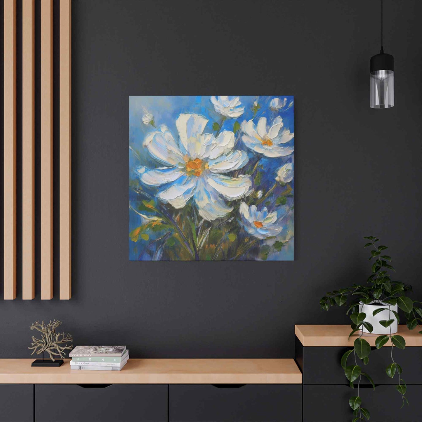 White Flowers Print Canvas, White Flowers Oil Paint Print 20x20, 24x24, 30x30, 32x32, 36x36, Art Design Print Non-Frame MC-7