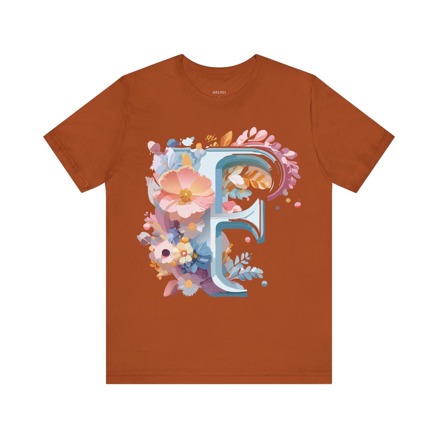 Letter F Graphic Tee Unisex Short Sleeve Vintage Inspired Adelpha Artwork Collection