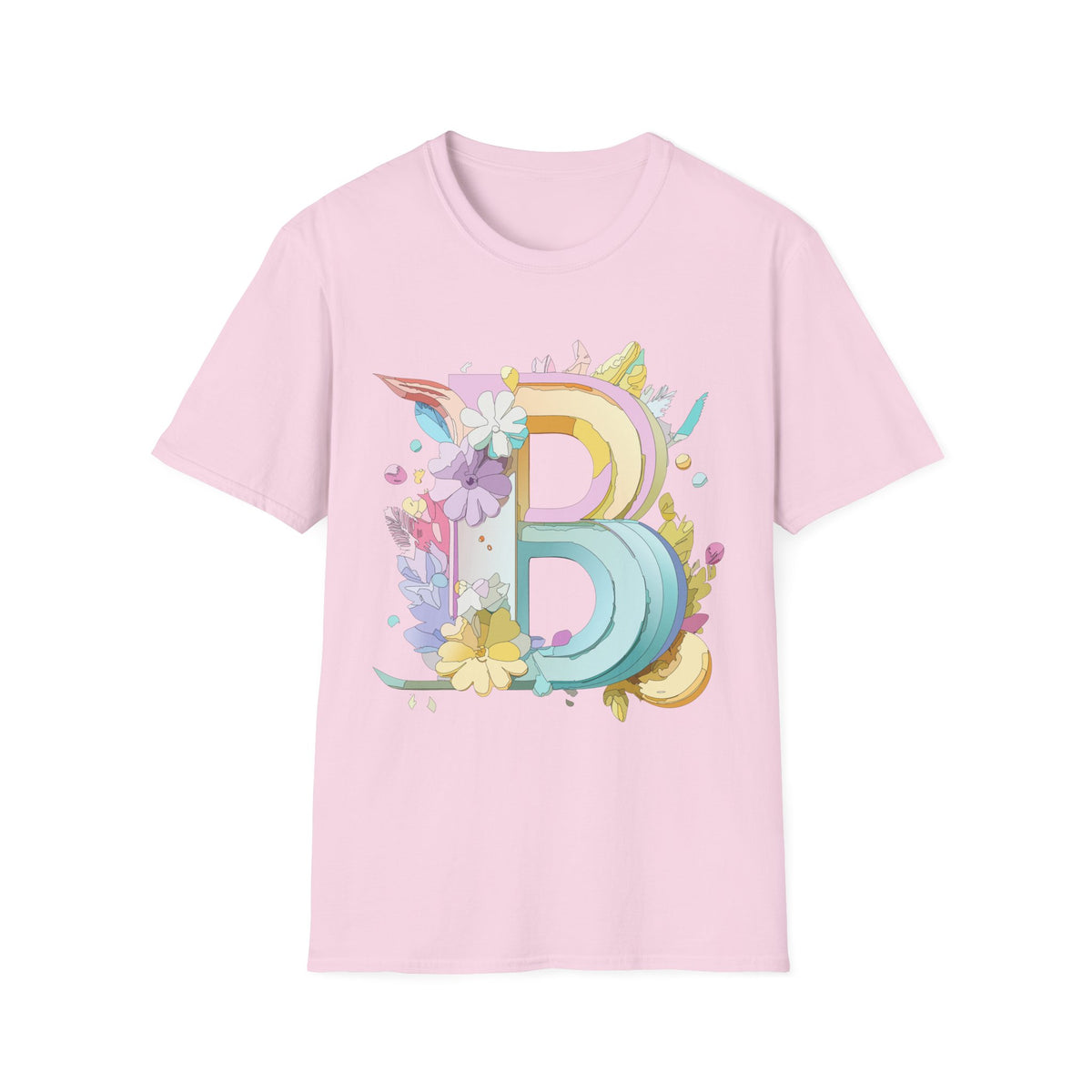 Floral Rainbow Letter B T-Shirt | Pastel Initial Monogram Tee