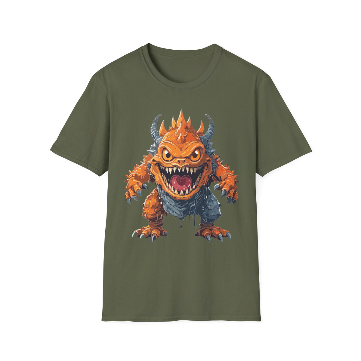 Monster Graphic T-Shirt — Fierce Orange Demon Creature Design Cartoon Graphic Tee Unisex 100 Cotton Gildan T-Shirt