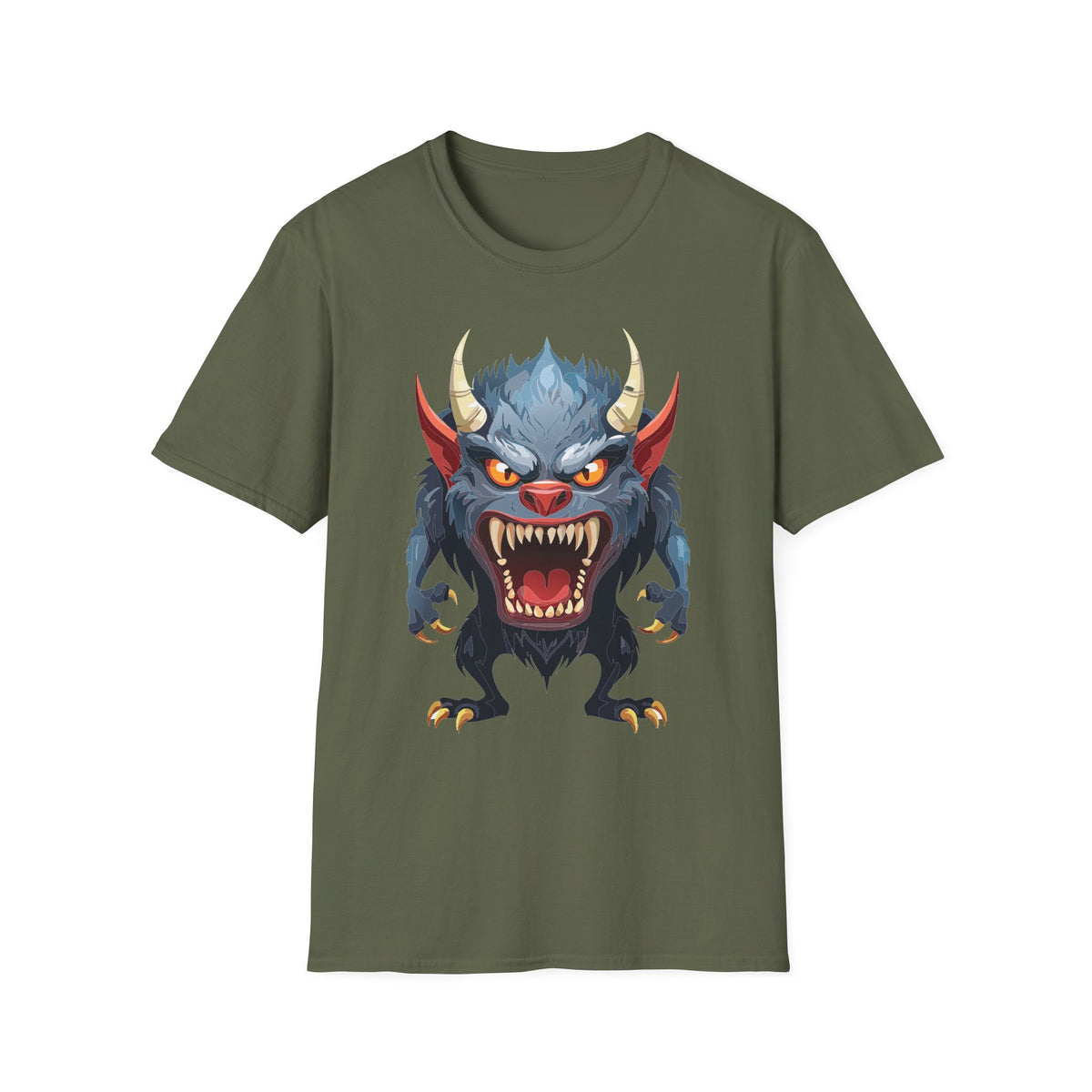 Werewolf Monster T-Shirt — Fierce Demon Face for Halloween Cartoon Graphic Tee Unisex 100 Cotton Gildan T-Shirt