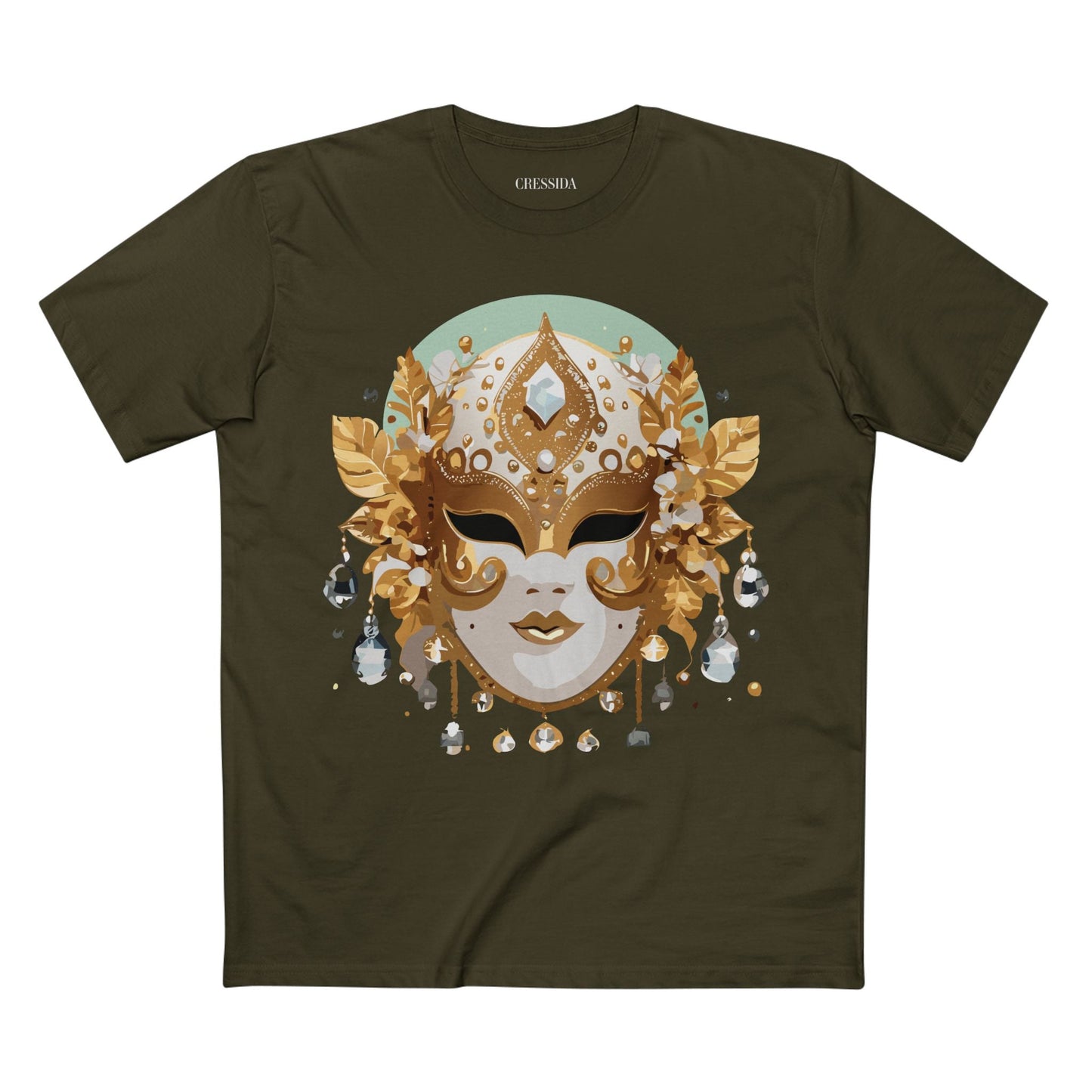 Carnival Mask Graphic T-Shirt Unisex 100 Cotton With Antique Gold Art Design Tee 9