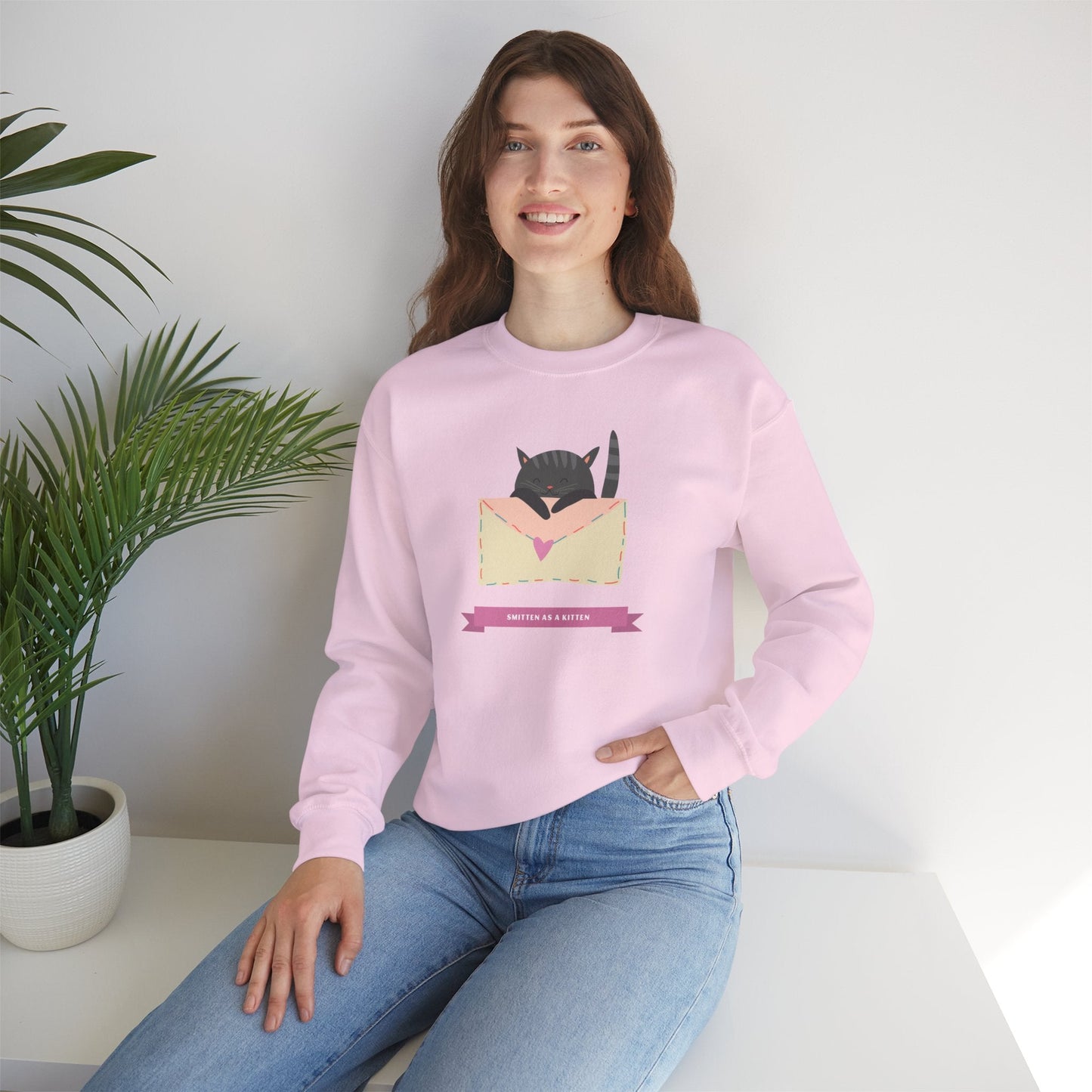 Cat Heart Sweatshirt Love For Cat Lovers Unisex Crewneck Fifty Fifty Cotton Poly Blend Gildan 18000