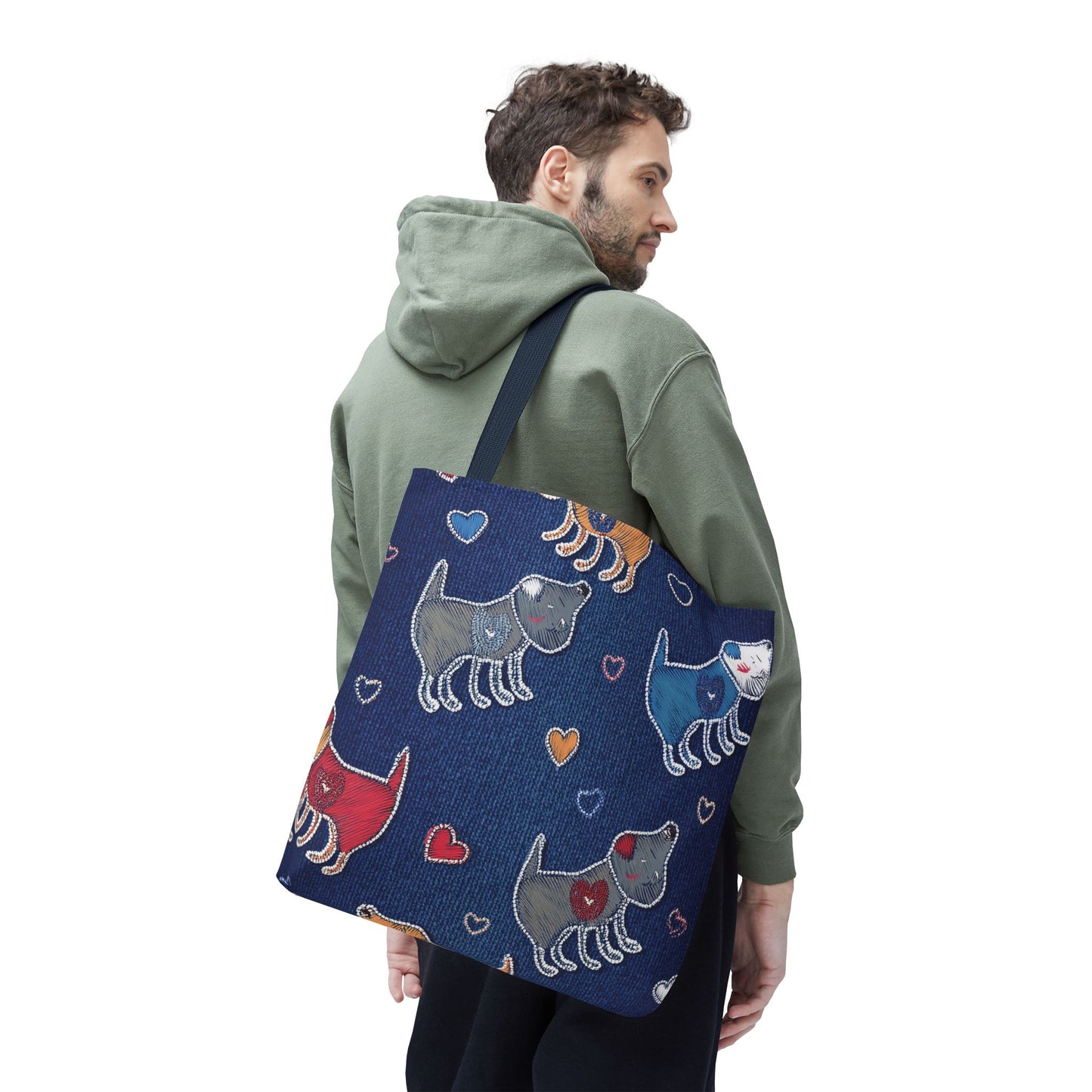 Love Day Graphic Design Denim Fabric Imitation Print Unisex Canvas Bag POLY 3 Sizes Tote Bag 201-13