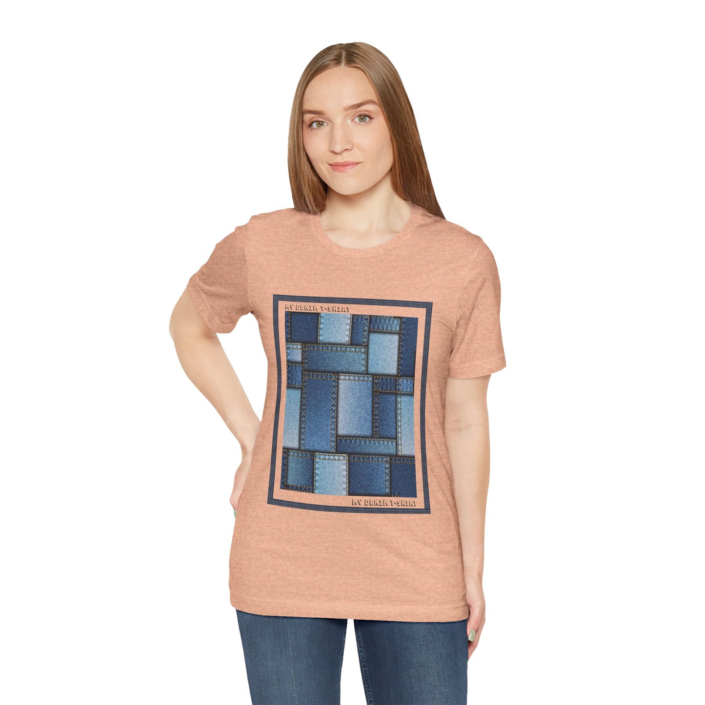 Unisex-T-Shirt aus Baumwolle mit Jeans-Print