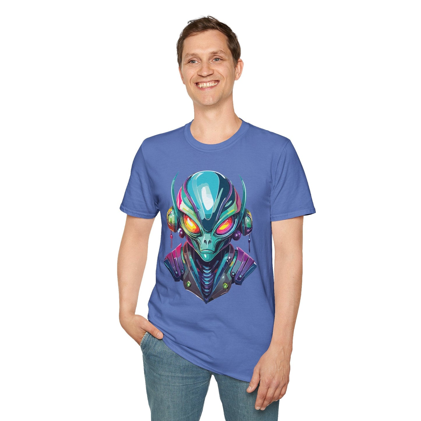 Alien Cosmos Unisex Cotton T Shirt With Alien Artwork Softstyle Ring Spun Cotton 64000