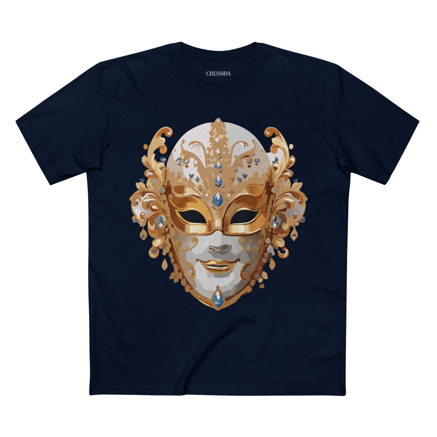 Carnival Mask Graphic T-Shirt Unisex 100 Cotton With Antique Gold Art Design Tee 20