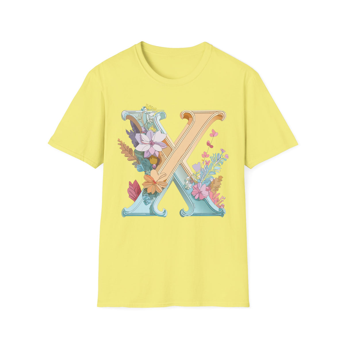 Floral Letter X T-Shirt | Botanical Monogram Tee