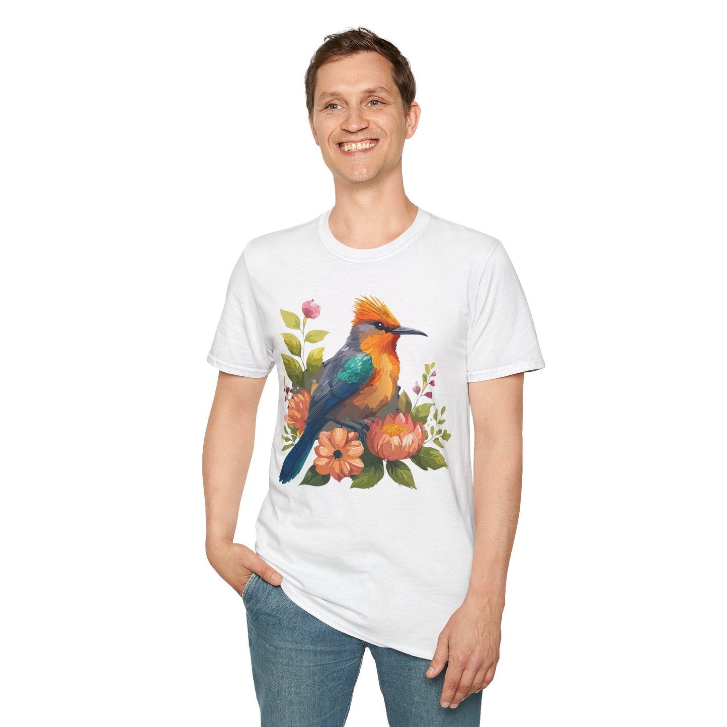 Floral Bird T Shirt For Unisex Wear Gildan Softstyle 64000 100 Percent Cotton Tee
