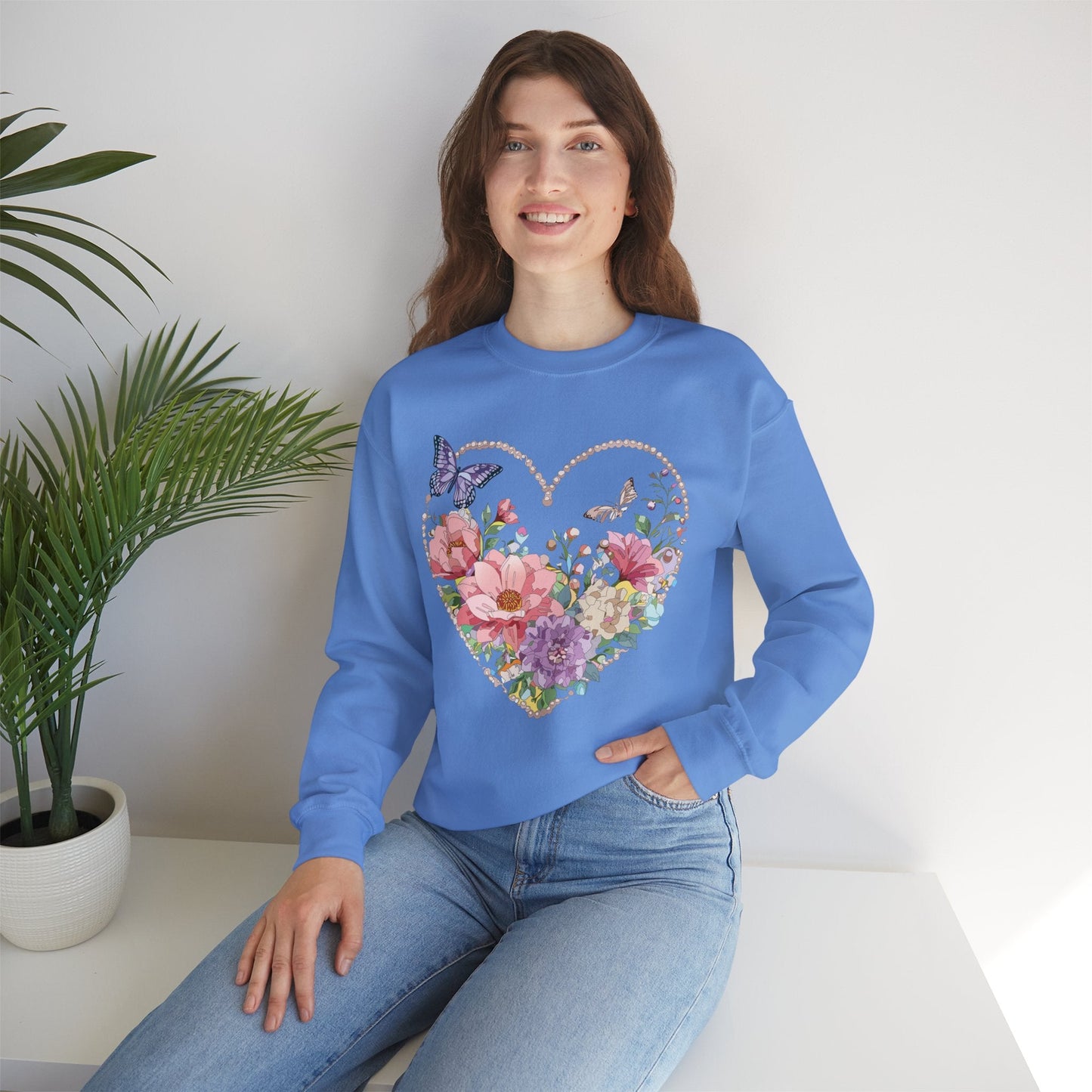 Floral Heart Sweatshirt Unisex Floral Love Crewneck Heavy Blend Gift For Valentine Day Cold Weather