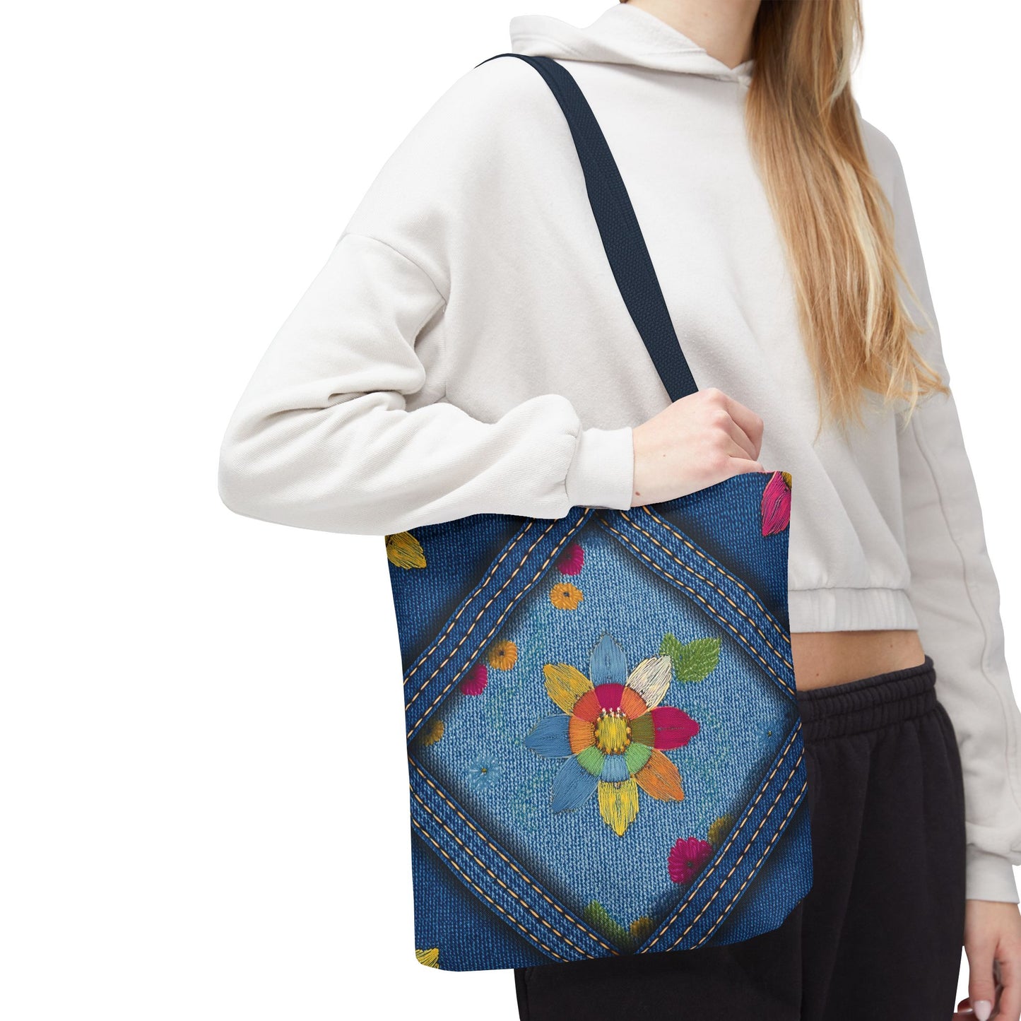 Denim Fabric Imitation Print Unisex Canvas Bag Poly Spun 3 Sizes Tote Bag 177
