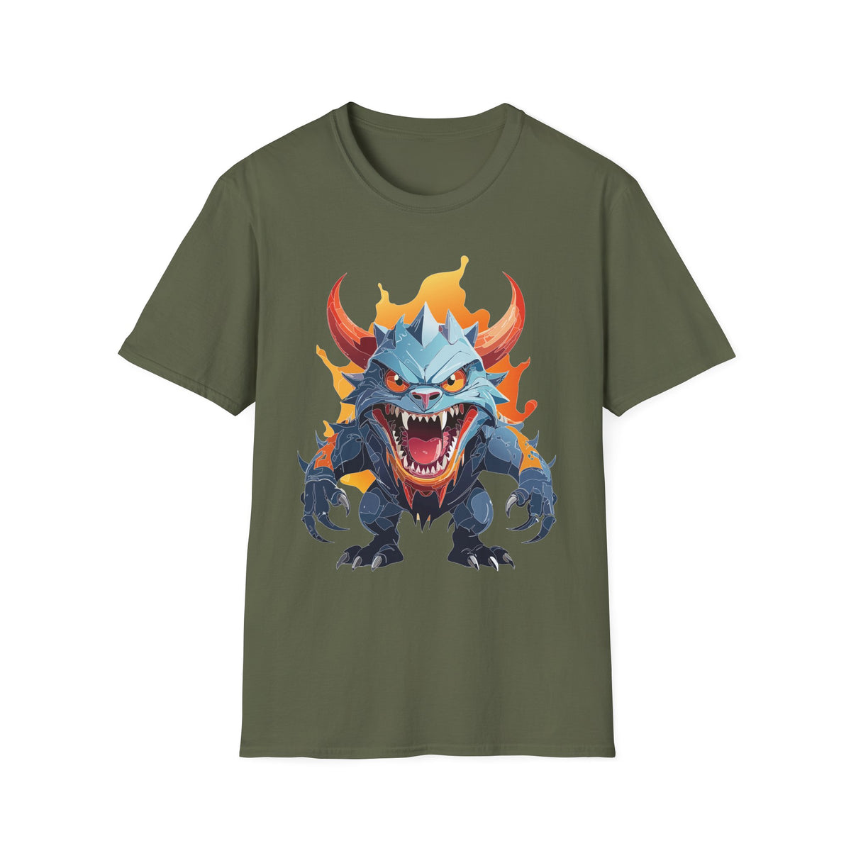 Monster Dragon T-Shirt — Fierce Fire-Breathing Creature Cartoon Graphic Tee Unisex 100 Cotton Gildan T-Shirt