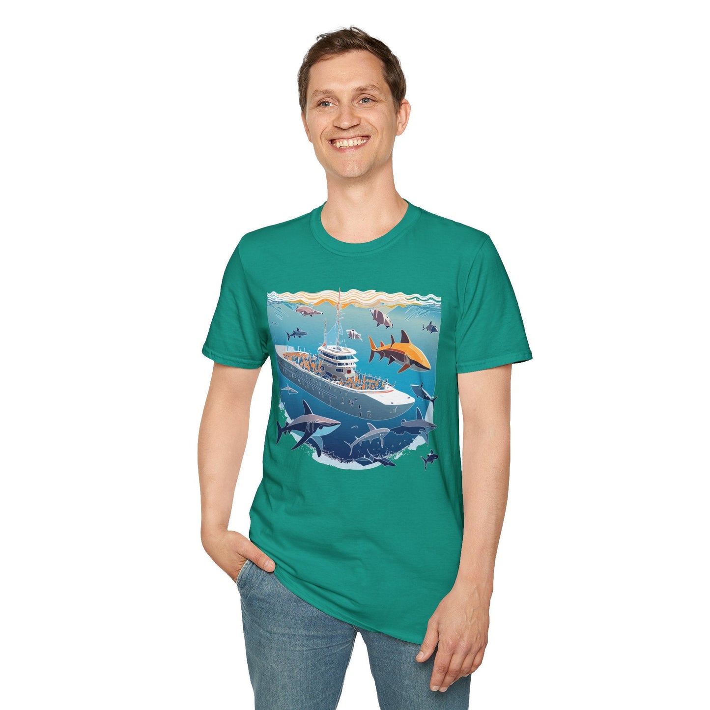 Ocean Tee Shirt Unisex Softstyle Short Sleeve With Ocean Art Design 100 Percent Ring Spun Cotton