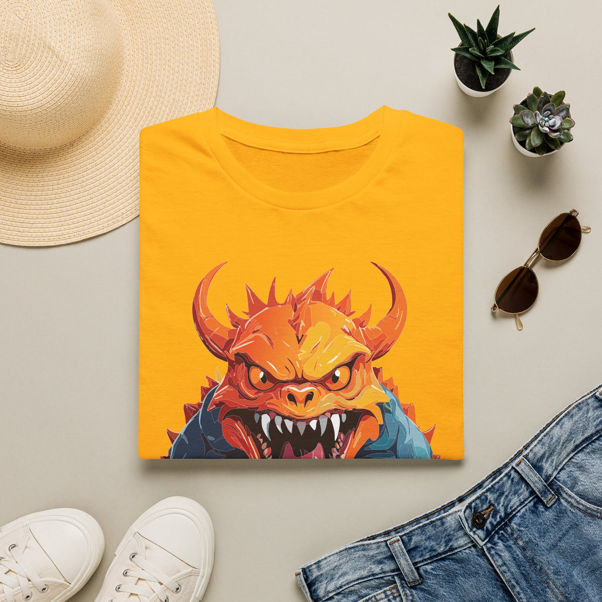 Monster Roar T‑Shirt — Fierce Orange Dragon Cartoon Graphic Tee Unisex 100 Cotton Gildan T-Shirt