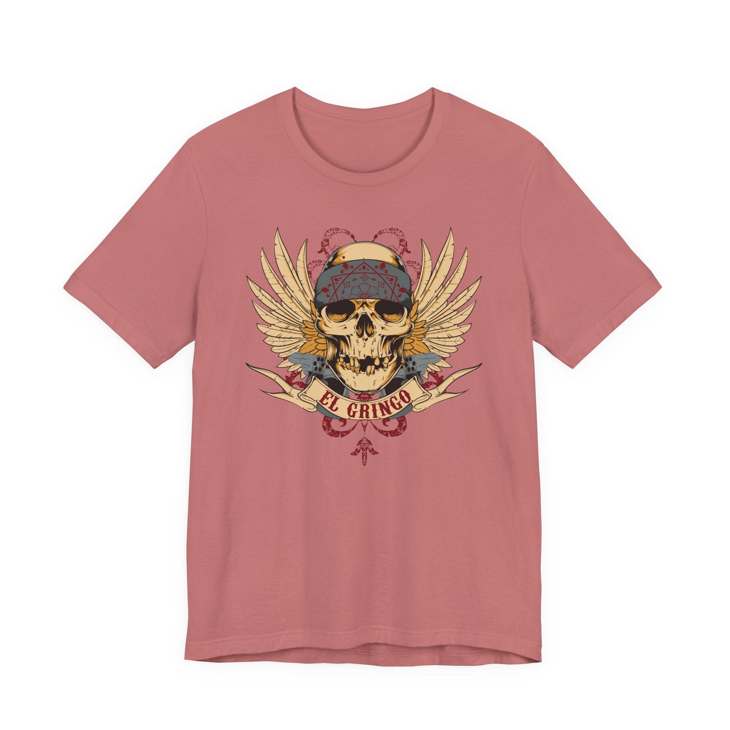 El Gringo Skull with Wings T-Shirt Vintage Tattoo Style Art-53