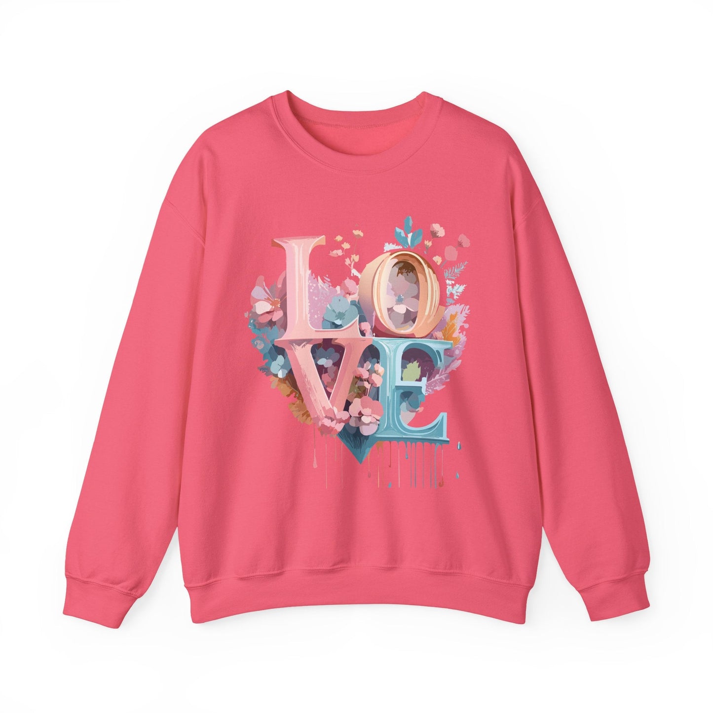 Floral Love Sweatshirt For Valentines Day Unisex Crewneck Fifty Fifty Cotton Polyester