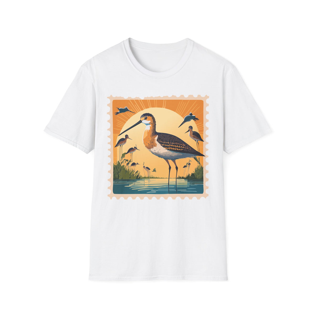 Shorebird Sunset Illustration T-Shirt | Coastal Bird Graphic Tee Unisex 100 Cotton Gildan T-Shirt
