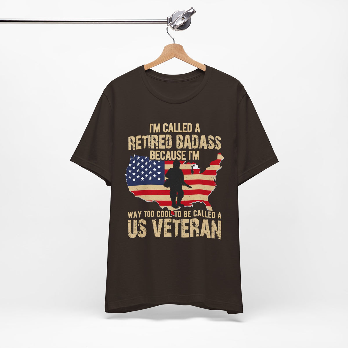 Retired Badass US Veteran T-Shirt American Flag Silhouette Unisex Cotton v22