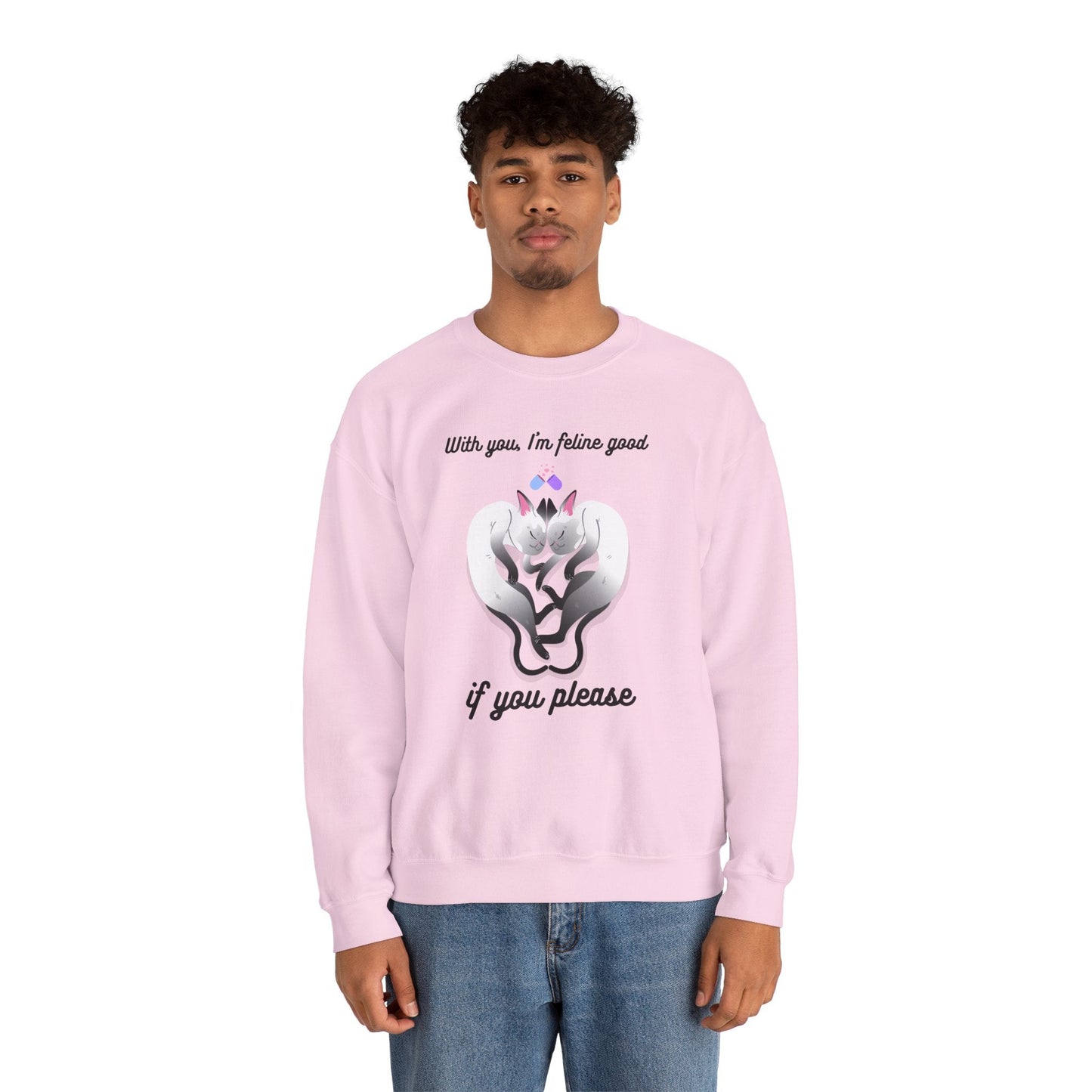Double Cat Heart Sweatshirt Unisex Fifty Fifty Cotton Poly Valentines Day Sweatshirt