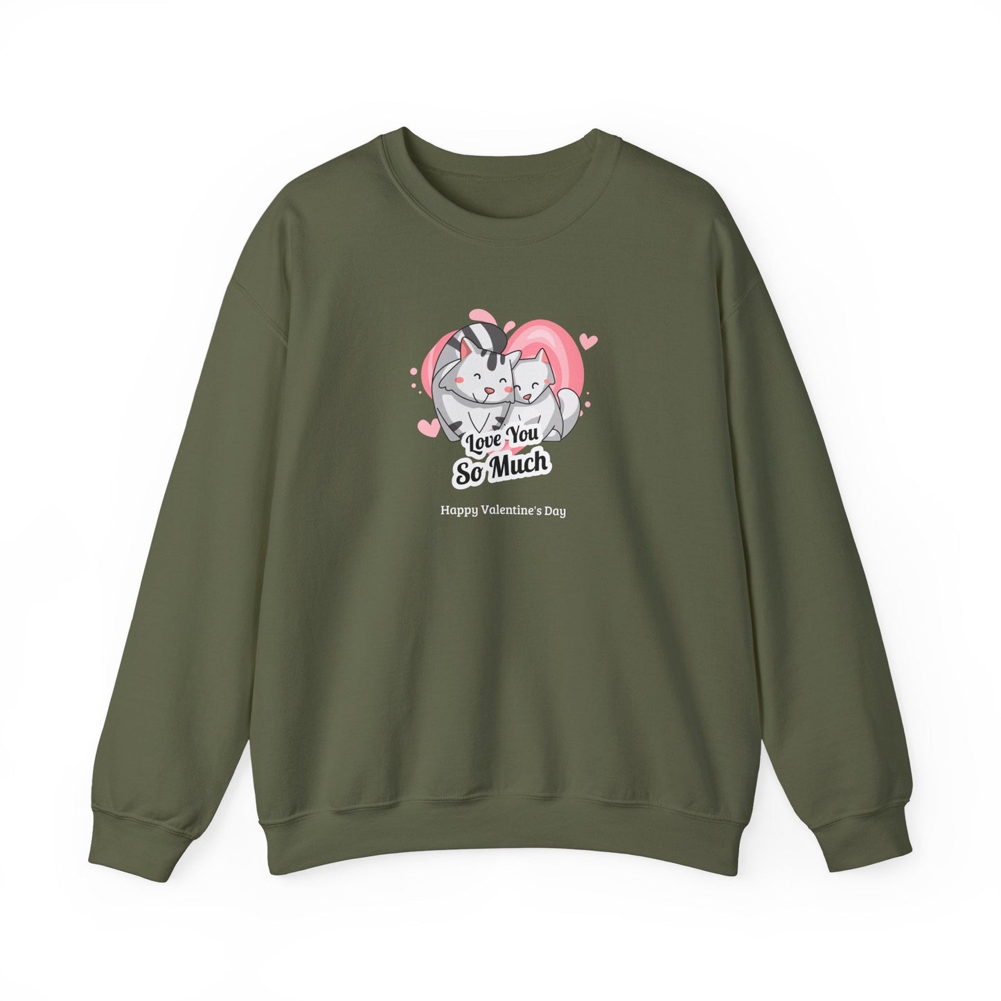 Cat Heart Sweatshirt Valentines Day Unisex 50 50 Cotton Poly Crewneck Gildan 18000