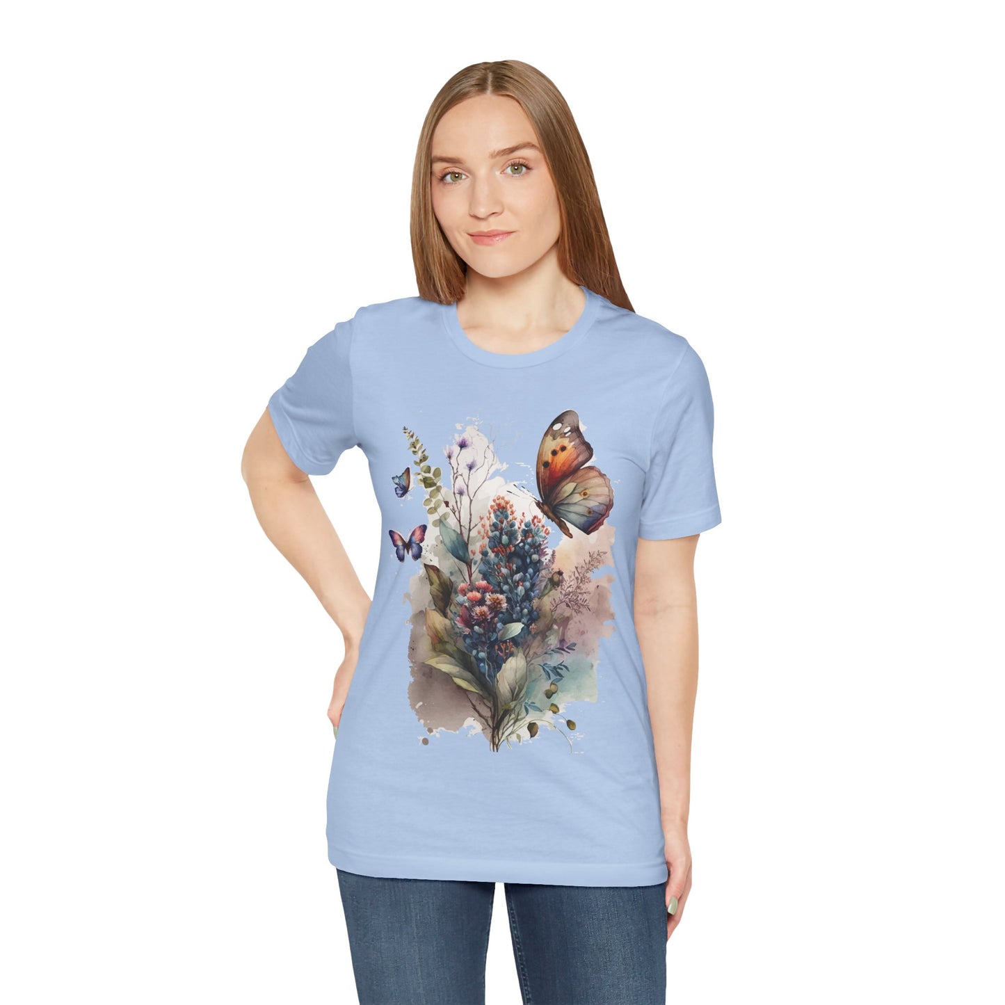 Cotton Tee Shirt with Butterfly Prints