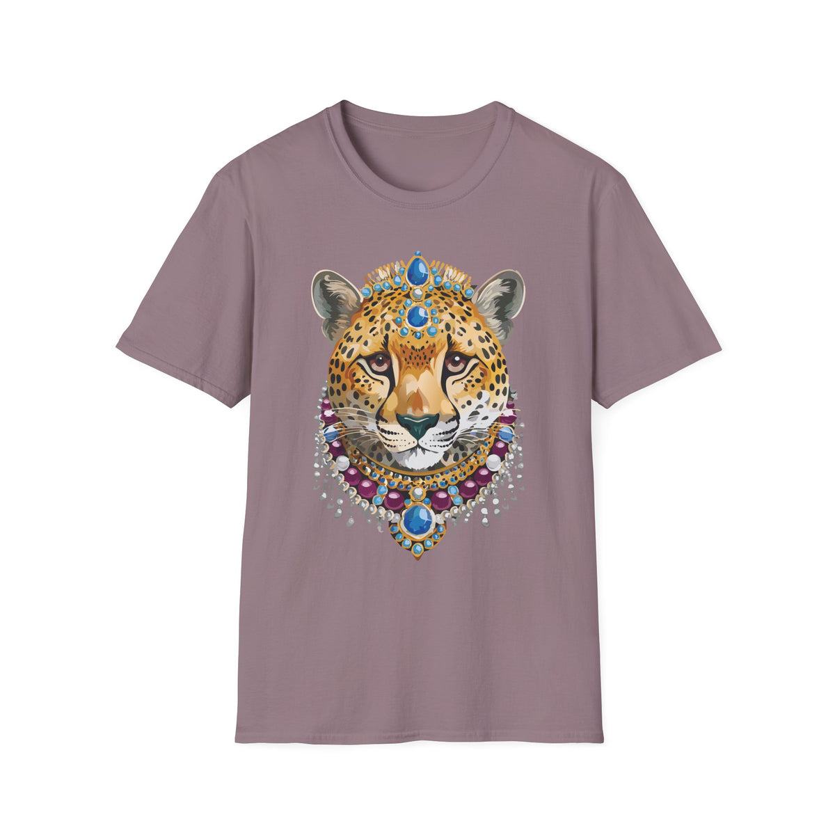 Jeweled Cheetah Face T-Shirt | Ornate Gemstone Leopard Illustration
