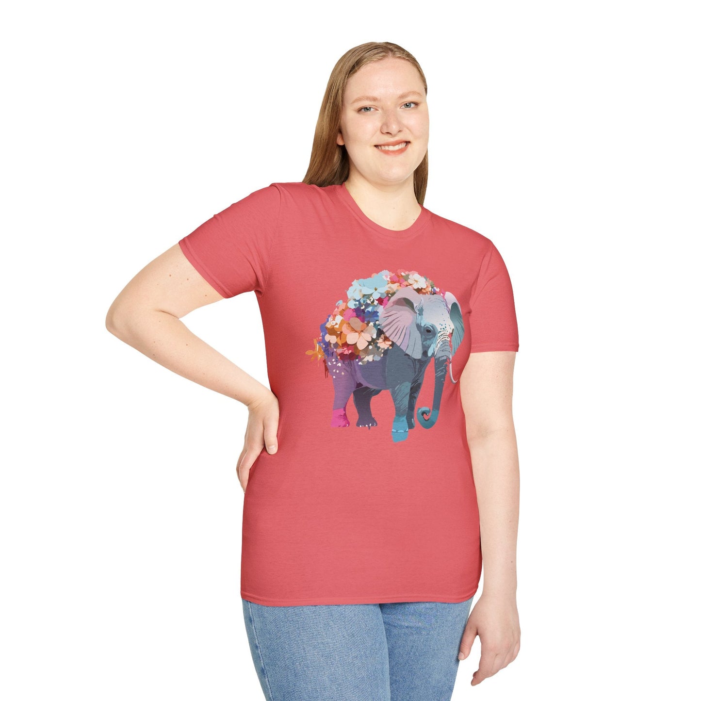Elephant T Shirt Unisex Softstyle Tee 100 Percent Ring Spun Cotton Animal Design