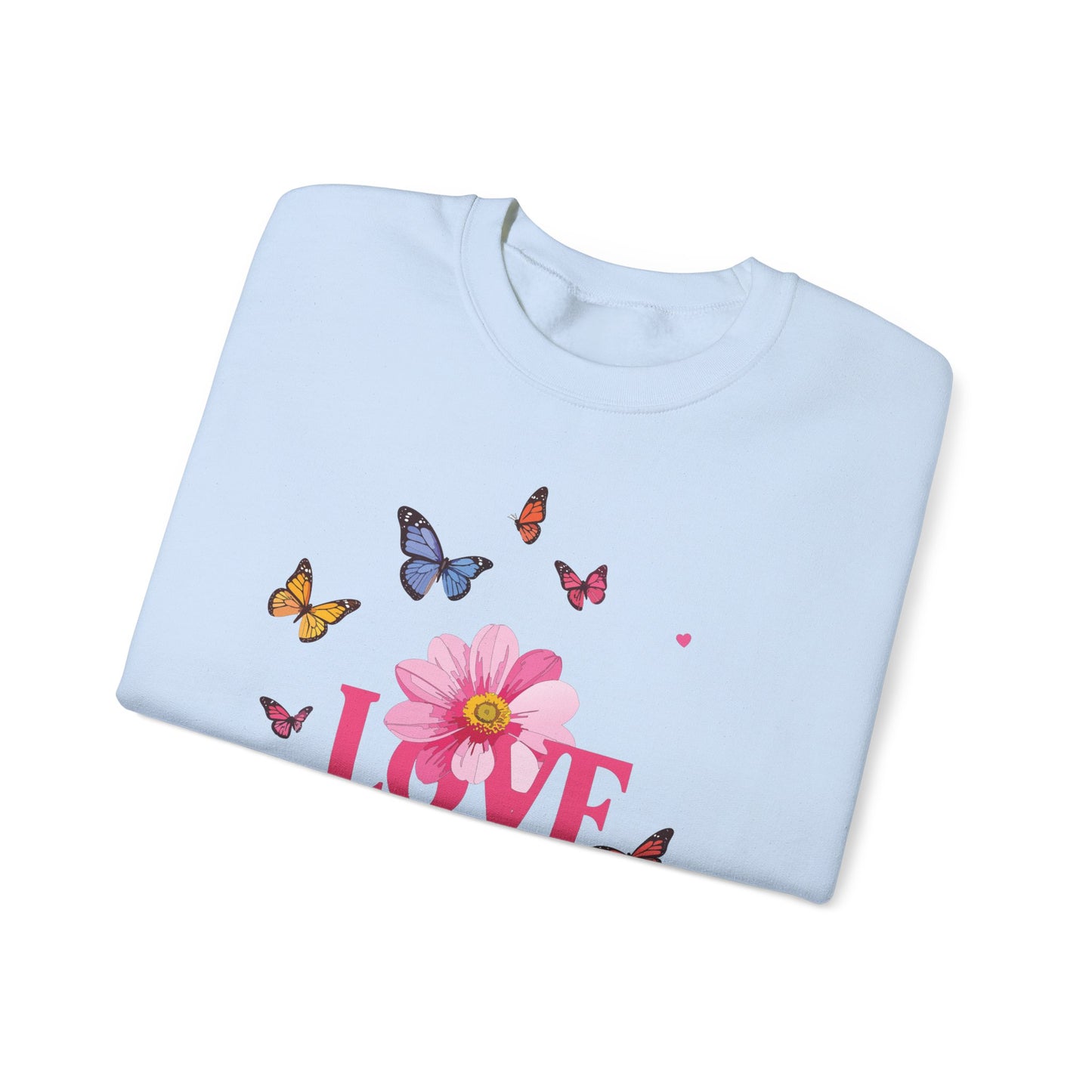 Unisex Floral Love Sweatshirt, Love Floral Sweatshirt, Floral Butterfly Sweatshirt, 50/50 Cotton-Poly Valentine's Day Sweatshirt 01
