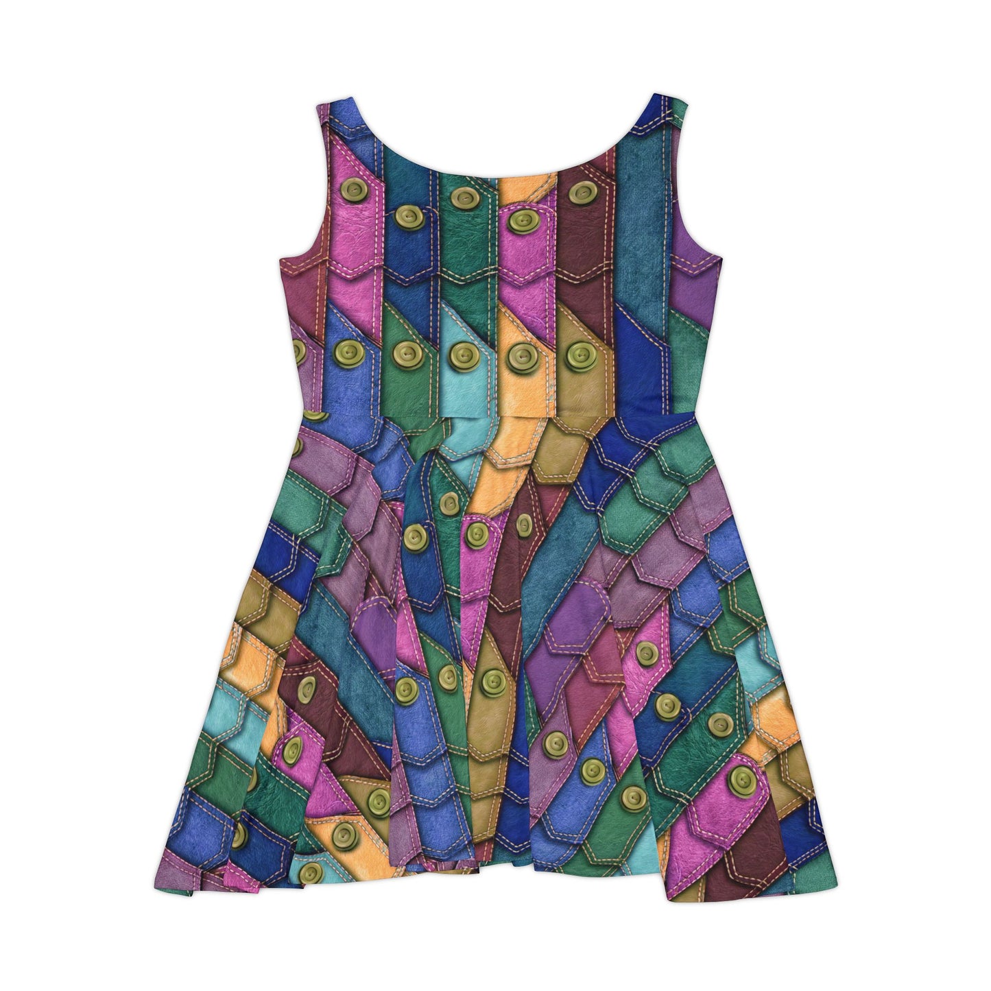 Women Denim Print Skater Dress, Denim Print Poly-Span Dress - 11