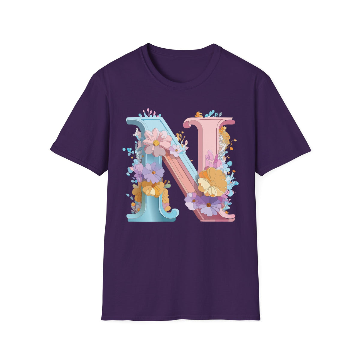 Floral Letter N T-Shirt | Pastel Monogram Initial Tee