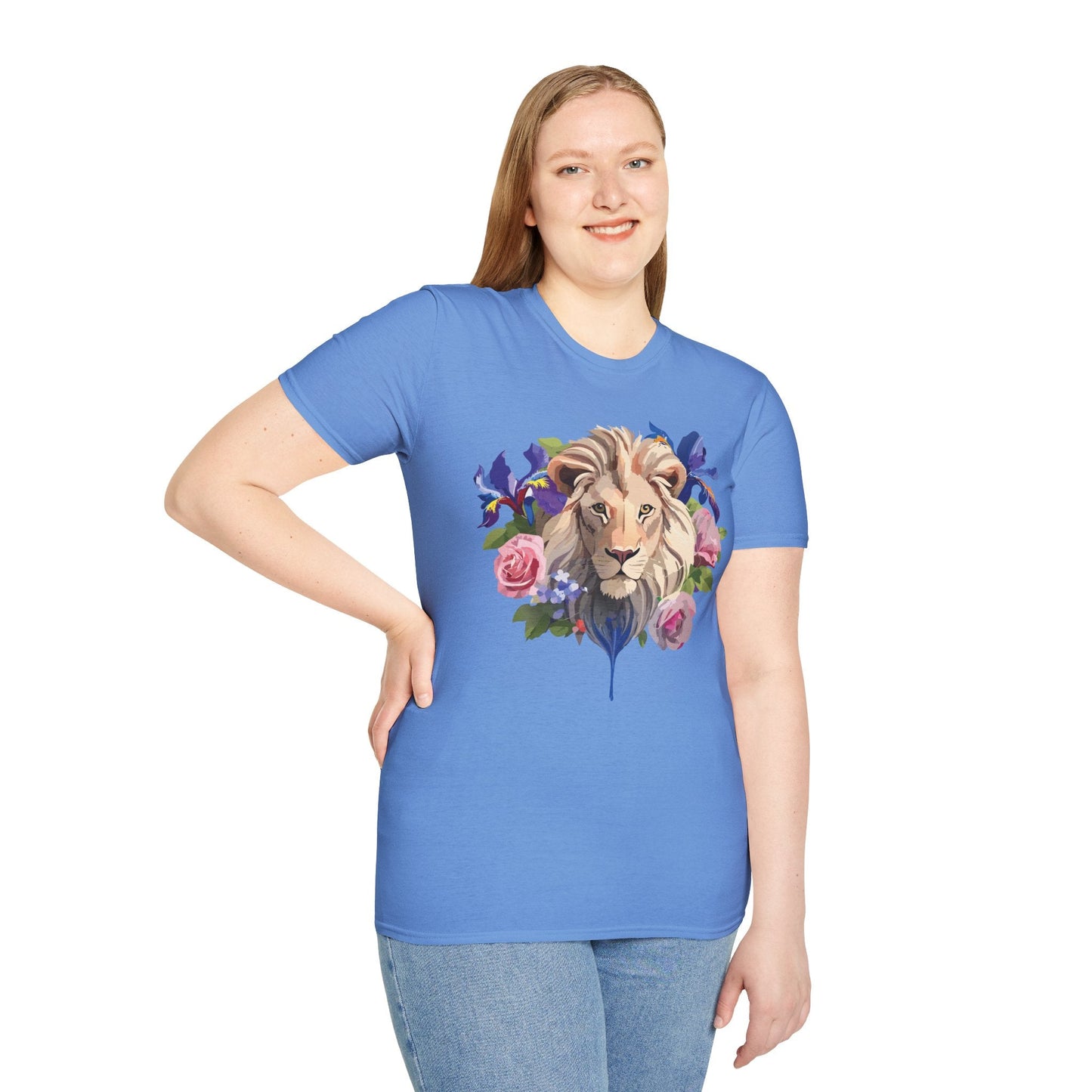 Unisex Lion Shirt Floral Lion Tee Softstyle Gildan 64000 100 Percent Cotton