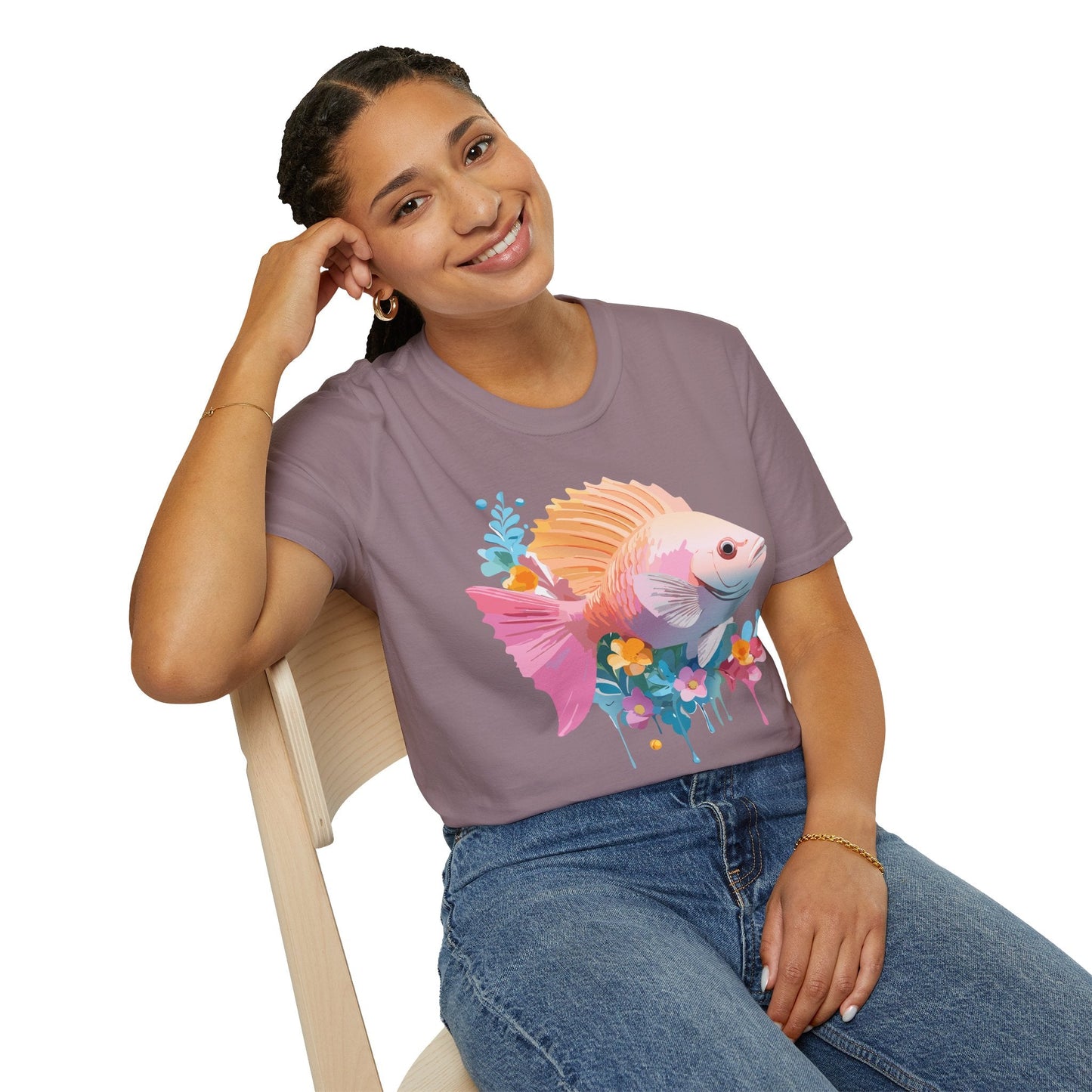 Fish Art Design Graphic Tee Shirt Unisex Softstyle Cotton Short Sleeve Comfort Fit Everyday Wear