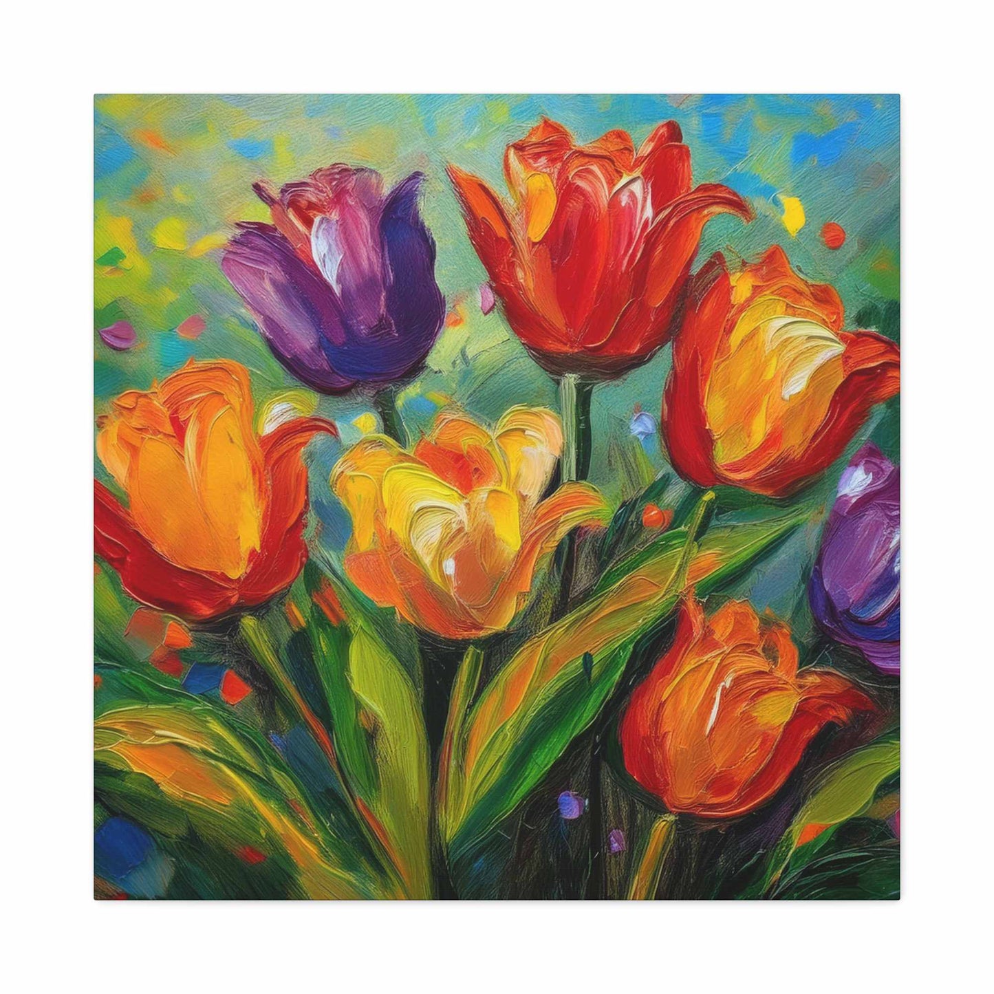 Tulips Print Canvas, Floral Oil Paint Print 20x20, 24x24, 30x30, 32x32, 36x36 Art Design Pine-Wood Inner Frame MC-141