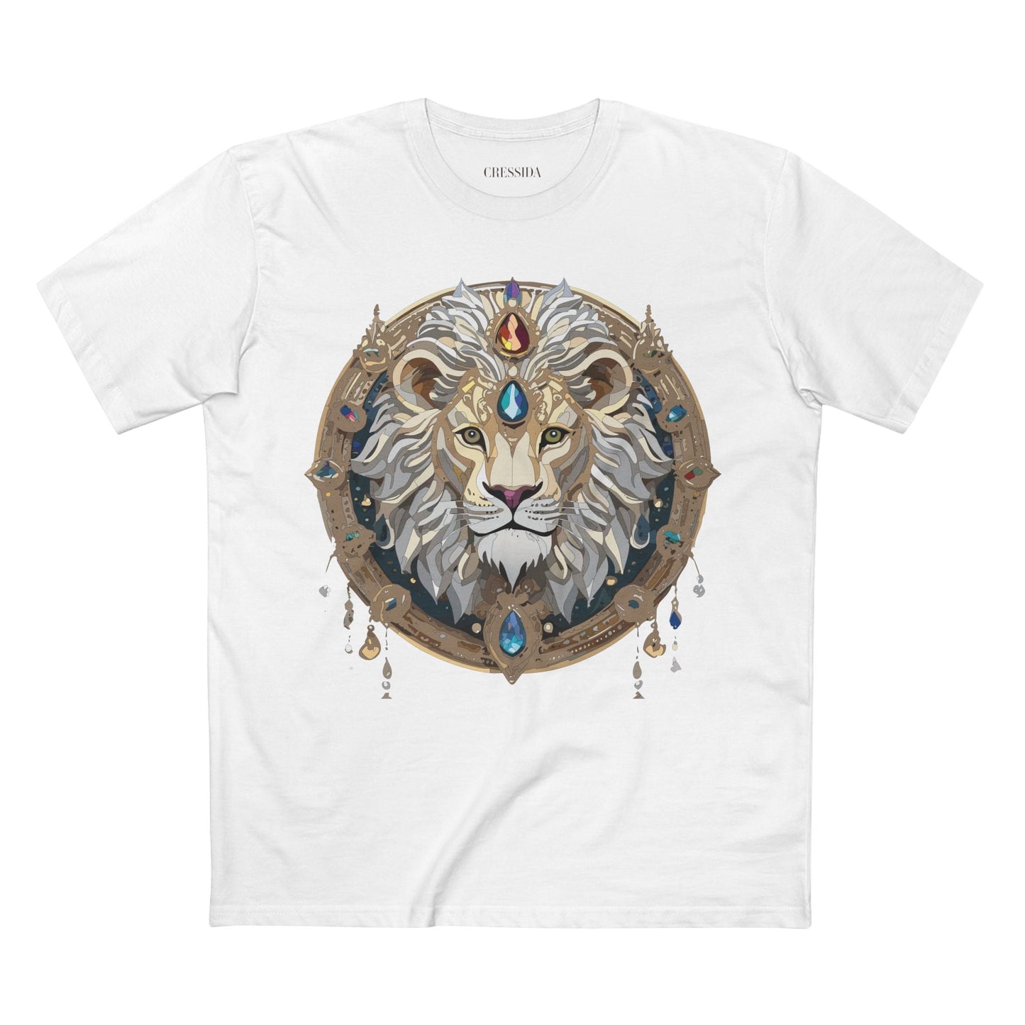 Lion Graphic Unisex 100 Cotton Tee With Unique Animal Golden Medallion Art Design 59
