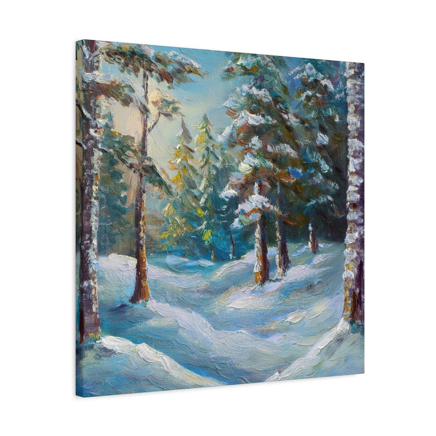 Snow Forest Print Canvas, Oil Paint Print 20x20, 24x24, 30x30, 32x32, 36x36 Art Design Print Pine-Wood Inner Frame MC-75