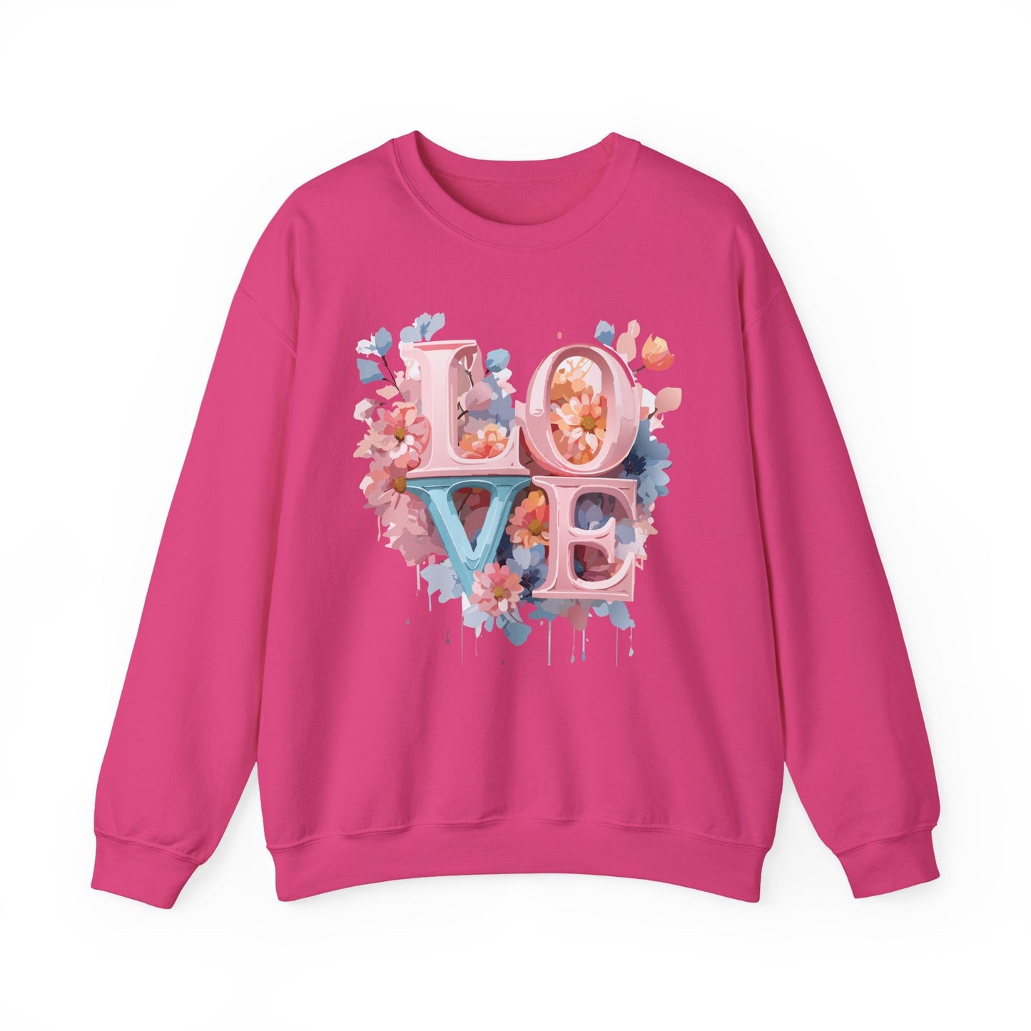 Floral Love Sweatshirt Valentines Day Unisex Heavy Blend Crewneck Gildan 18000 Cotton Polyester