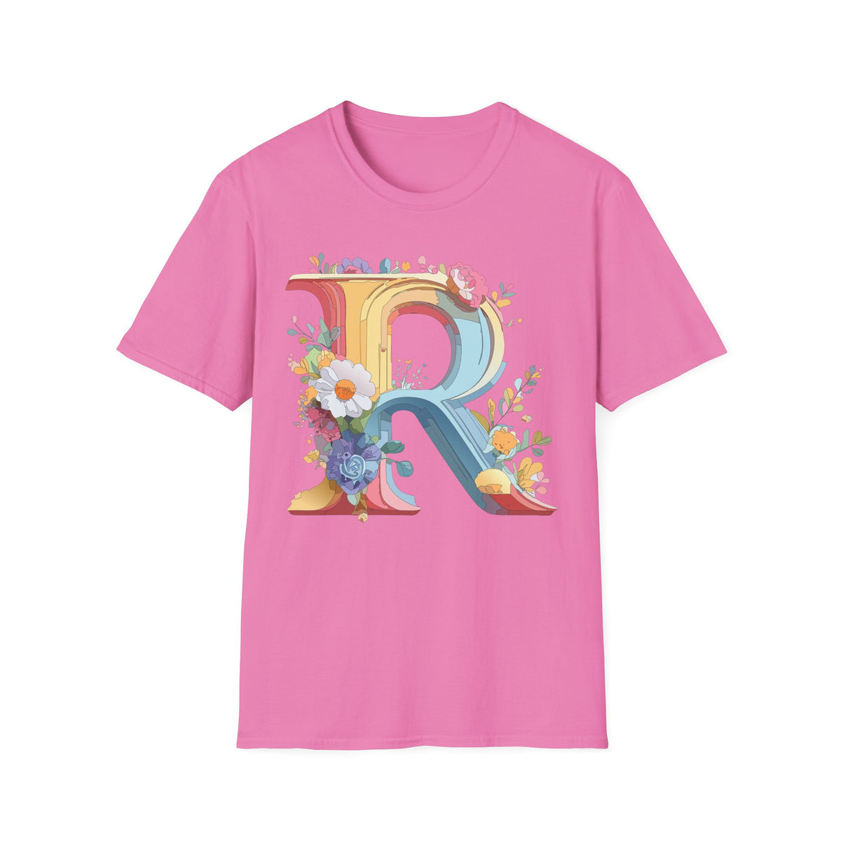 Floral Letter R T-Shirt | Decorative Monogram Initial R Tee