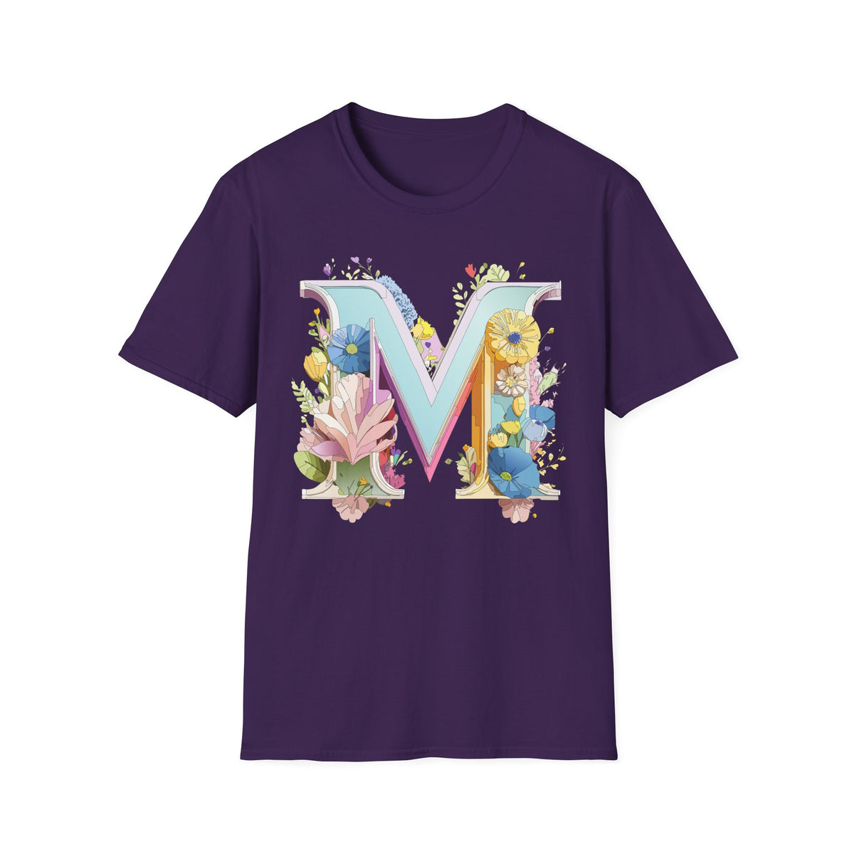 Floral Letter M T-Shirt | Monogram Initial Tee, Spring Flowers