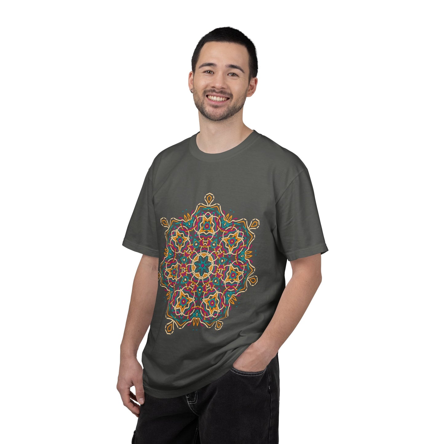Unisex Garment Dyed Cotton T-Shirt with Mandala Graphic Design