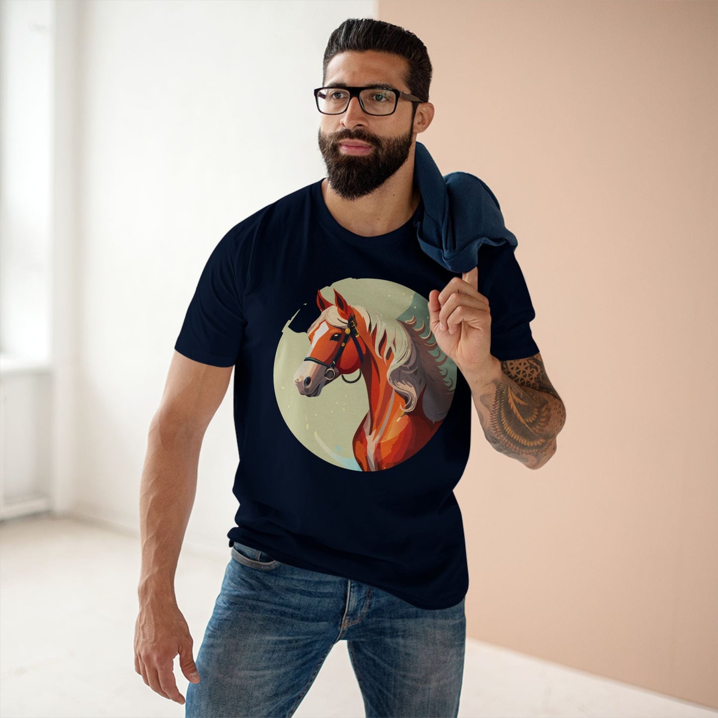 Unisex Premium Cotton Staple Tee With Original Horse Shirt Art Design For Animal Lovers Breathable Comfort Retro2Nova