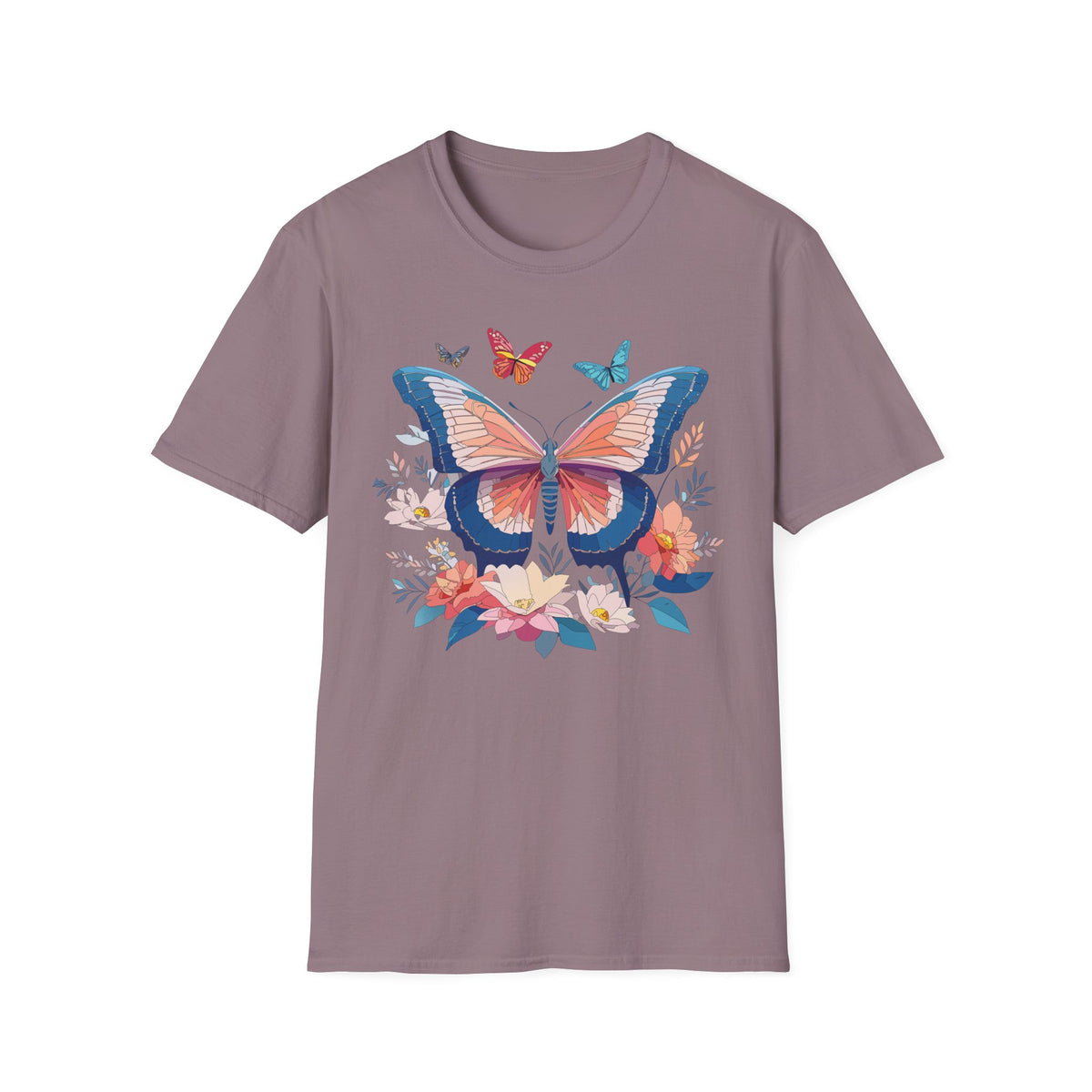 Butterfly Floral T‑Shirt — Colorful Garden Butterfly Graphic Design Unisex 100 Cotton Gildan T-Shirt