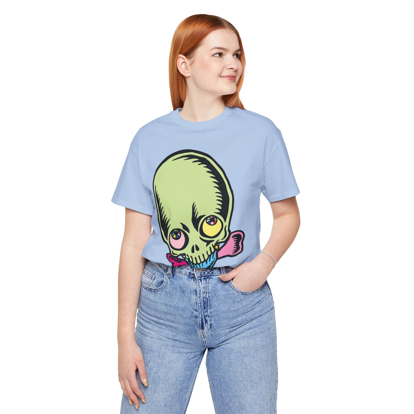 Lt Green Skull Graphic Design Tee, Skull Shirt, Vintage Tees, Art Design T-Shirt, Vintage Graphic Tee, Art Shirts with Skulls