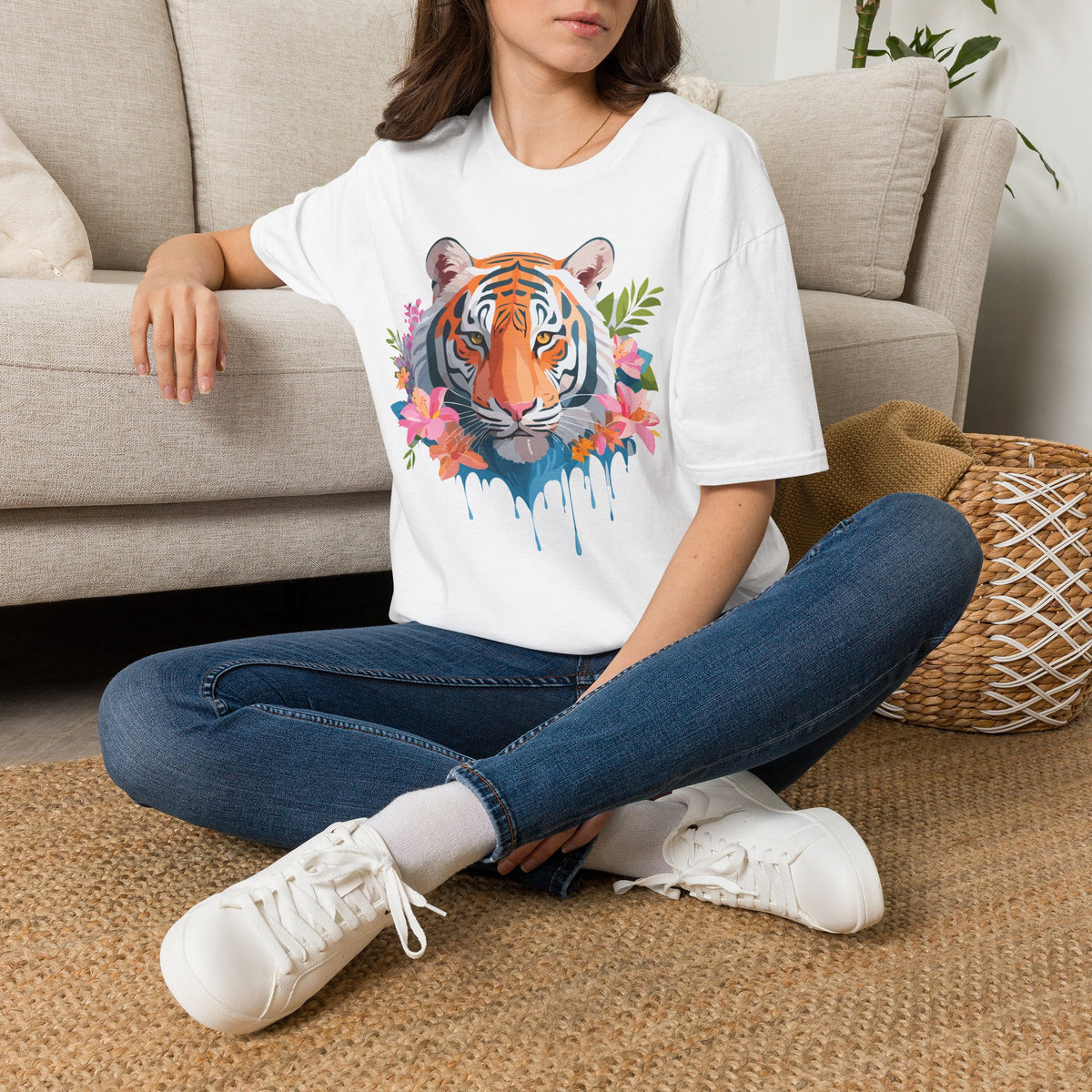 Floral Tiger Head T-Shirt | Watercolor Jungle Cat Tee