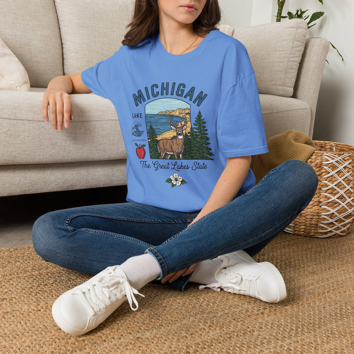 Michigan Graphic T-Shirt — The Great Lakes State Deer Lake Travel Tourist Graphic Design Unisex 100 Cotton Gildan T-Shirt