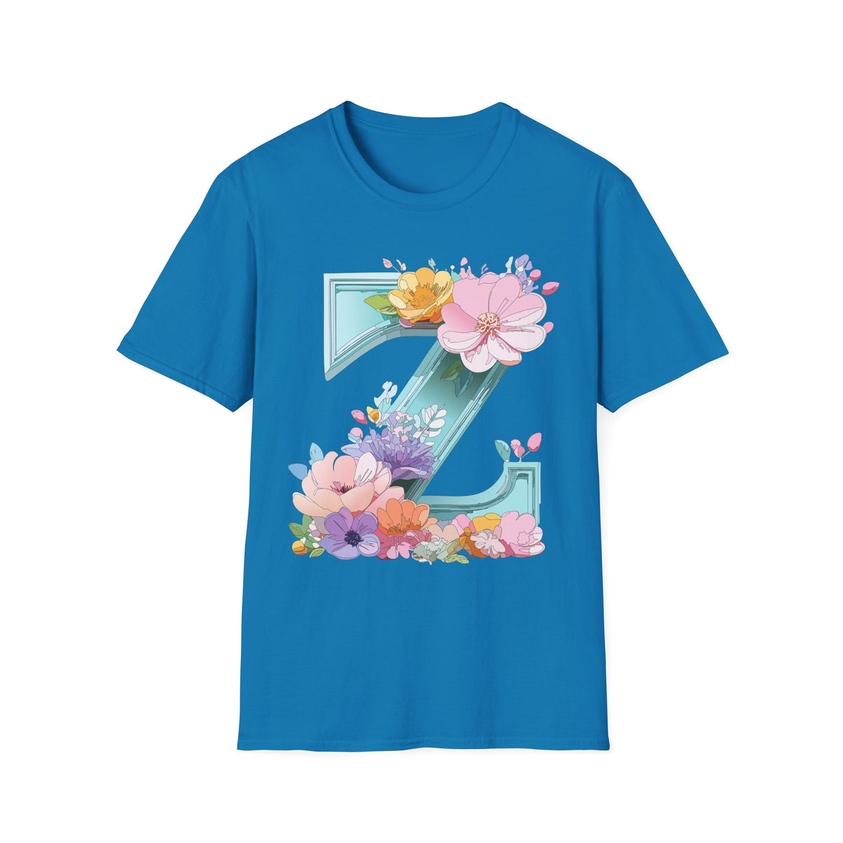 Floral Letter Z T-Shirt | Floral Initial Tee, Monogram Z Shirt