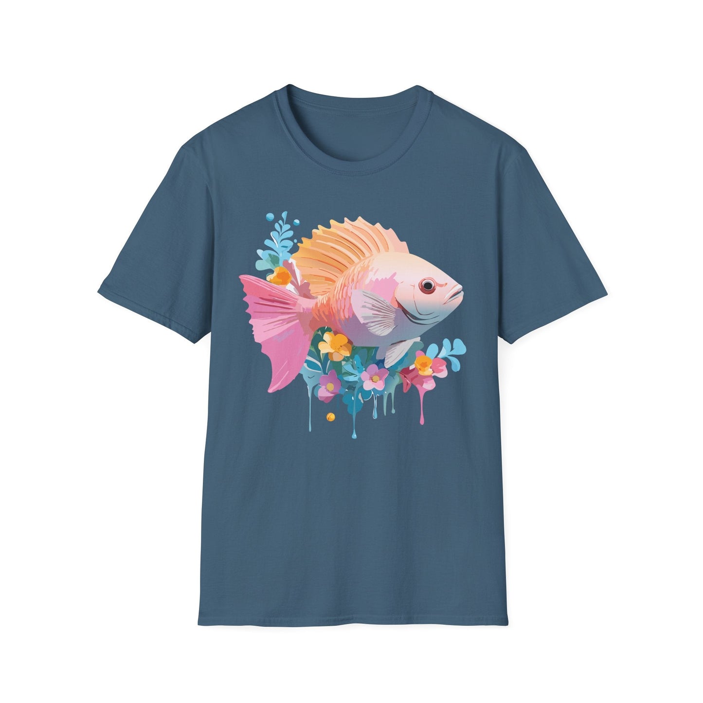 Fish Art Design Graphic Tee Shirt Unisex Softstyle Cotton Short Sleeve Comfort Fit Everyday Wear