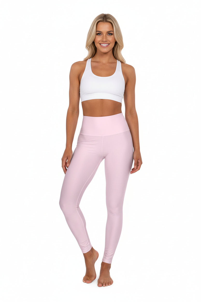 High-Waist Petal Frost Pink Yoga Leggings Women's Seamless Poly-Span Stretchy Light Pink Activewear