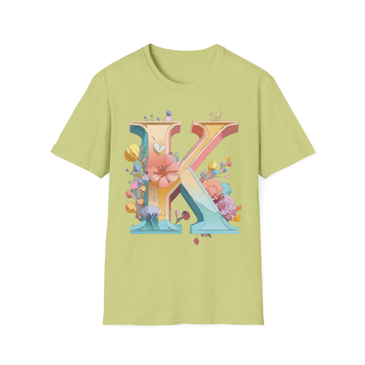 Floral Letter K T-Shirt | Monogram Initial K Tee, Botanical Alphabet Shirt