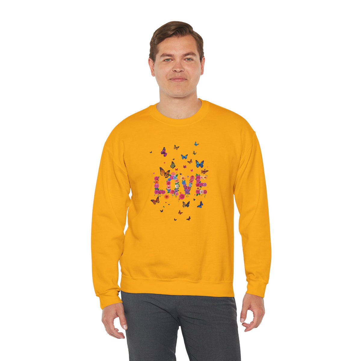 Unisex Floral Love Sweatshirt, Love Floral Sweatshirt, Floral Butterfly Sweatshirt, 50/50 Cotton-Poly Valentine's Day Sweatshirt 08
