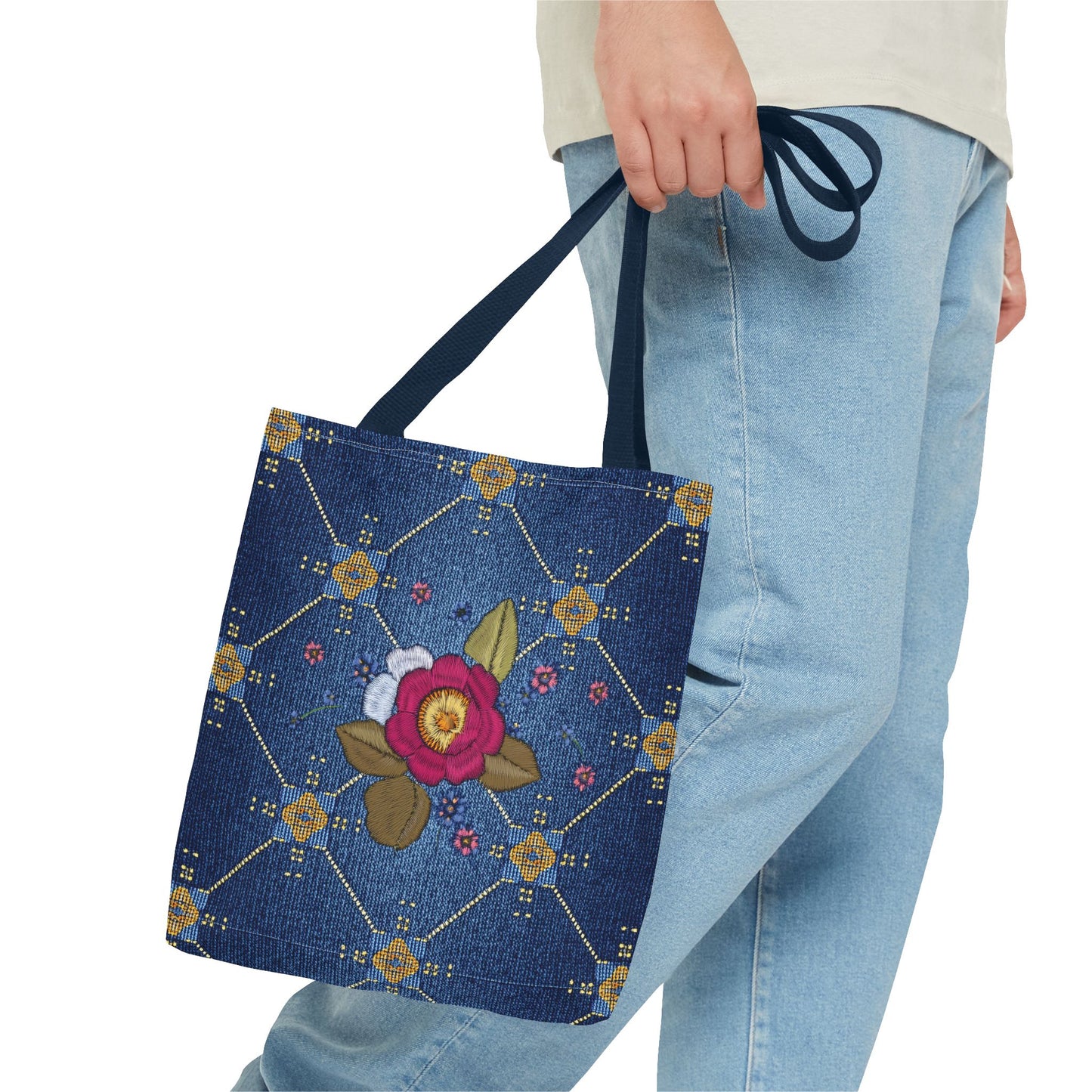Denim Fabric Imitation Print Unisex Canvas Bag Poly Spun 3 Sizes Tote Bag 160